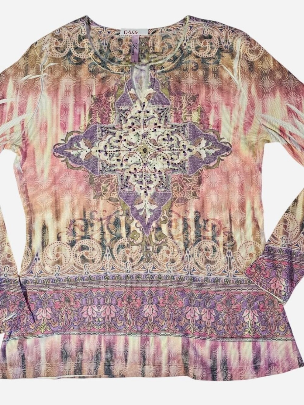 Kiara Pink Purple Cream Paisley Medallion Long-Sleeve Top